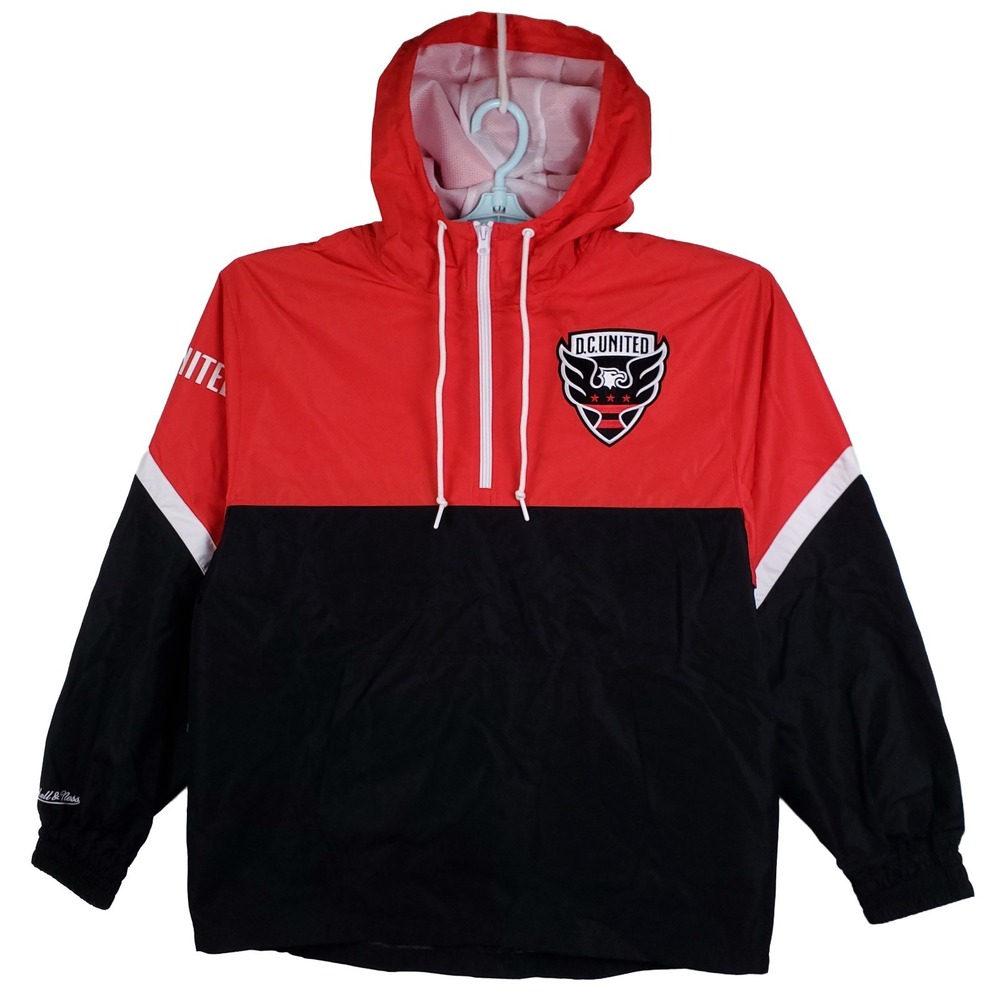 DC United Mitchell &‎ Ness MLS Large Windbreaker Jacket Embroidery Black Red New